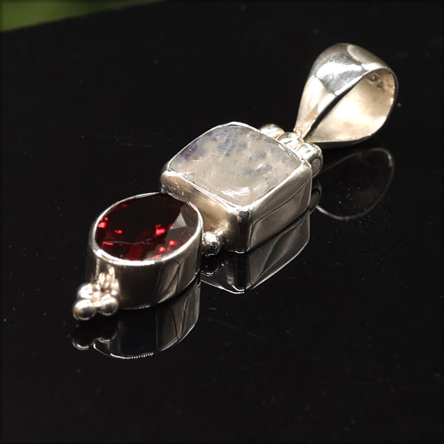 Garnet with moonstone gemstone jewelry, 925 silver