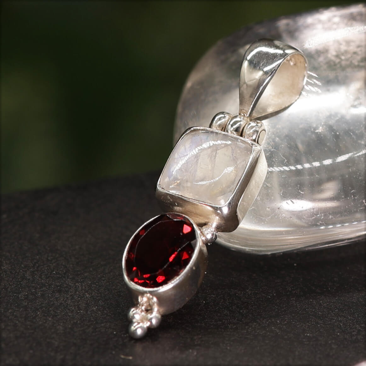 Garnet with moonstone gemstone jewelry, 925 silver