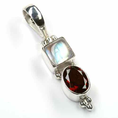 Granat mit Mondstein Steinschmuck  925 Silber