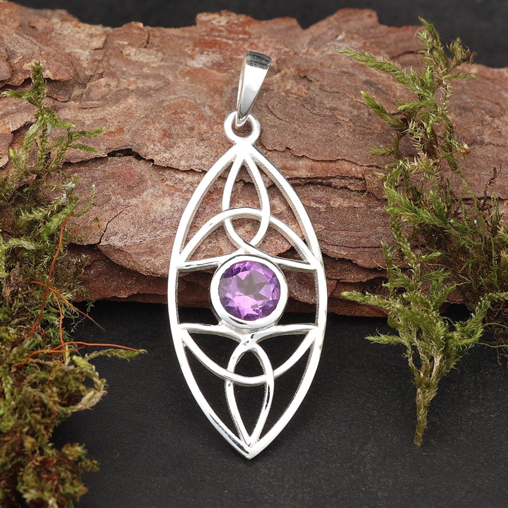Amethyst Edelstein keltischer 925 Silberschmuck Anhänger