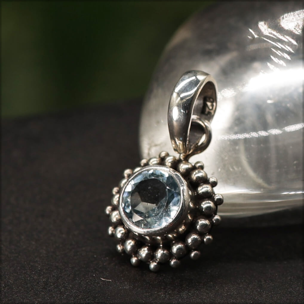 Blue Topaz Gemstone Pendant, 925 Sterling Silver