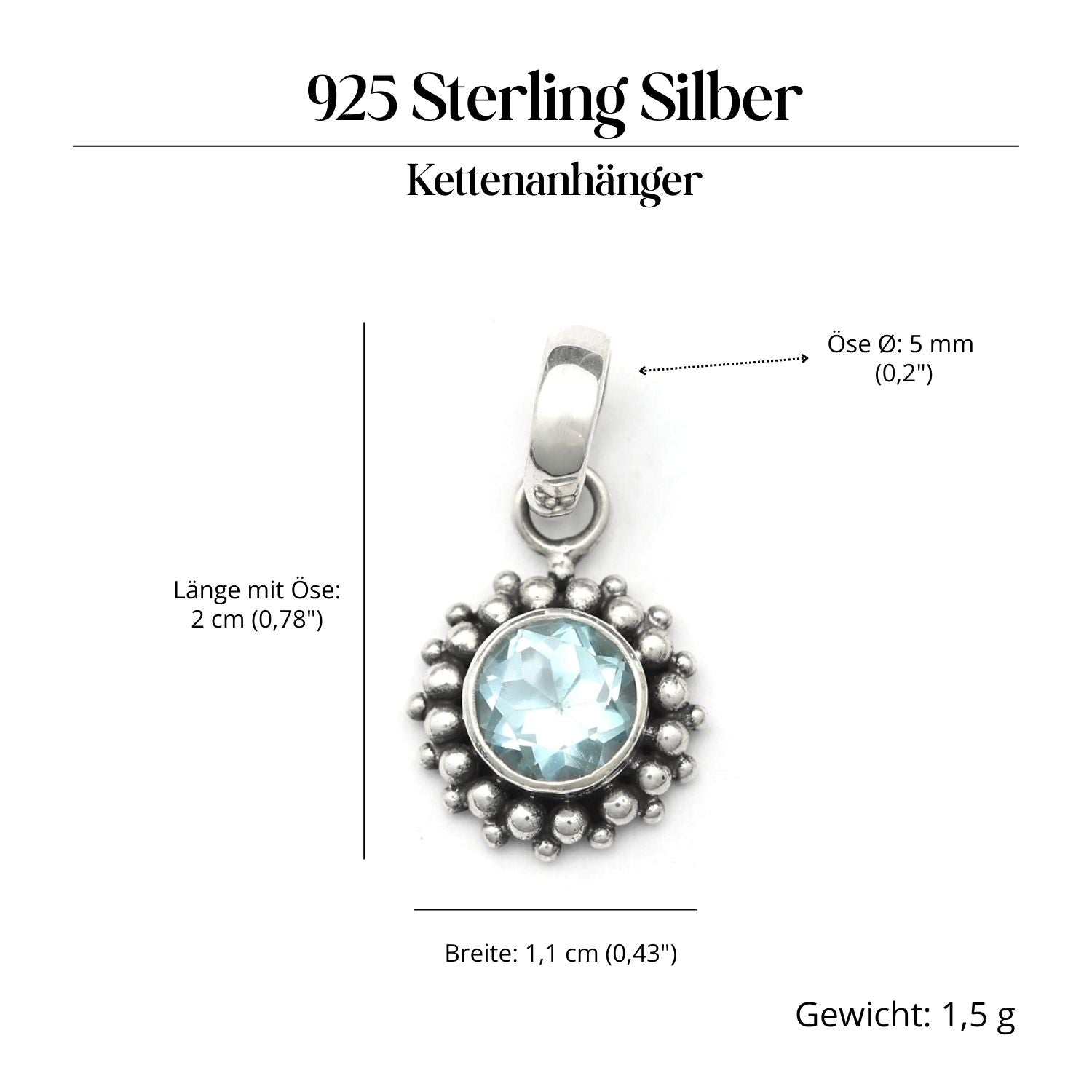 Blauer Topas Edelstein Anhänger Silber 925