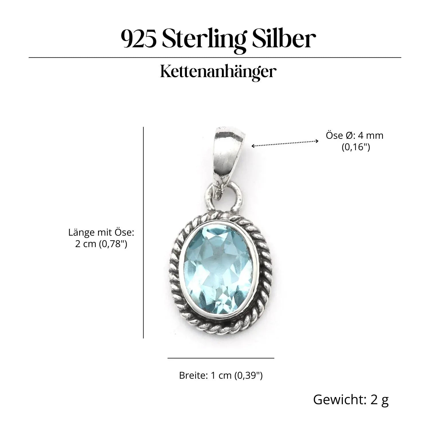 Blauer Topas Edelstein Anhänger Silber Steinschmuck edel 925 Sterlingsilber