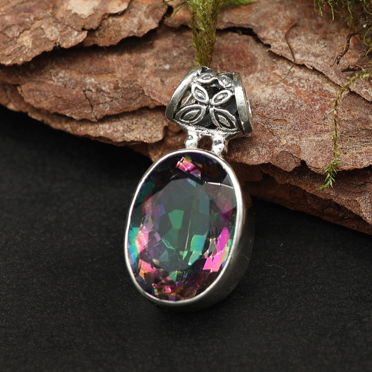 Aura Quartz 925 Silber Edelstein Anhänger Designer Schmuck