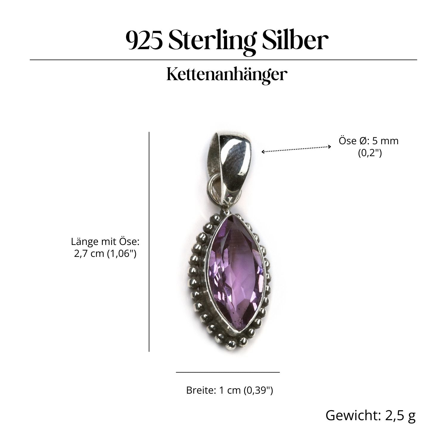 Amethyst Steinschmuck edler 925 Silber Edelstein Anhänger