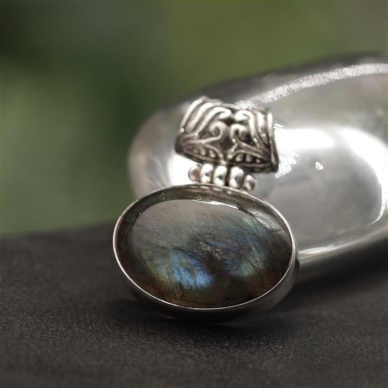 Labradorit Schmuck Anhänger 925 Silber edel gefasst handgeschmiedet