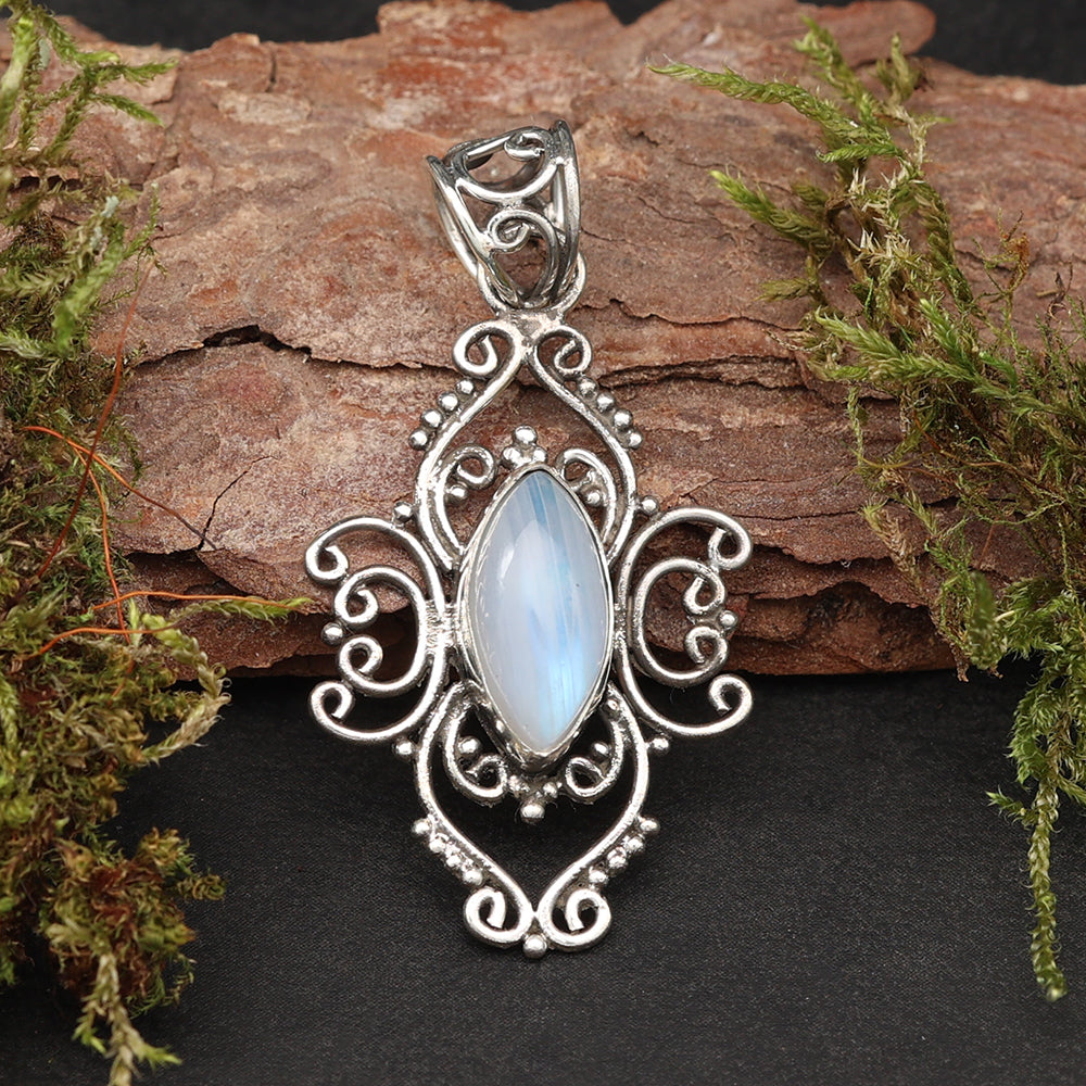 Mondstein Schmuck kunstvoll verziert Steinschmuck 925 Silber