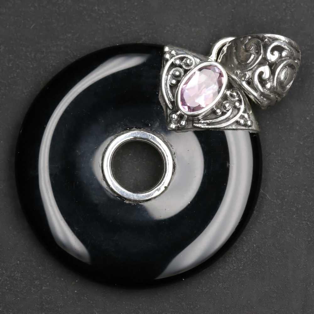Black Onyx Donut Silberschmuck mit Amethyst