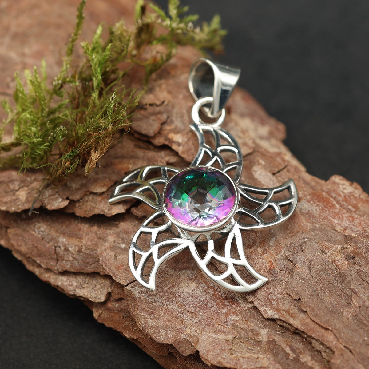 Magic Quartz 925 Silber Edelstein Anhänger Designer Schmuck Sonne