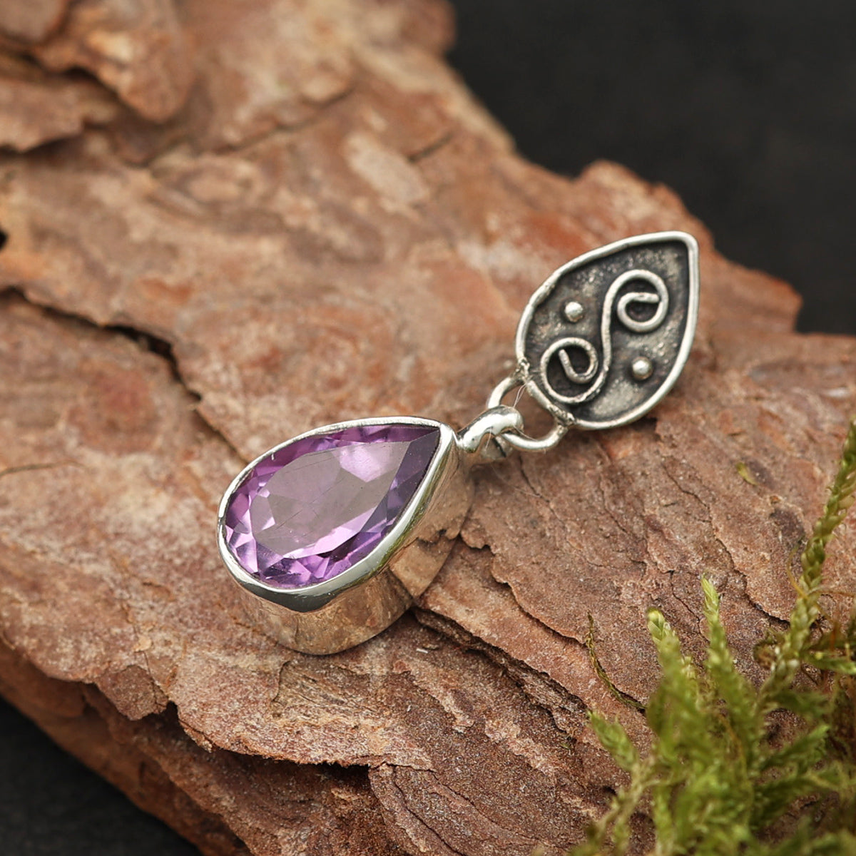 Amethyst Tropfen 925 Silber Edelstein Anhänger Designer Schmuck