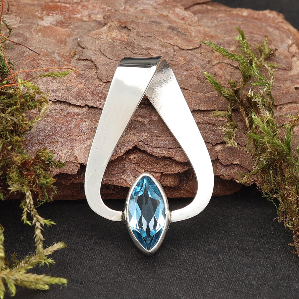 Blauer Topas Silber Amulett Anhänger für Kette 925 Silber