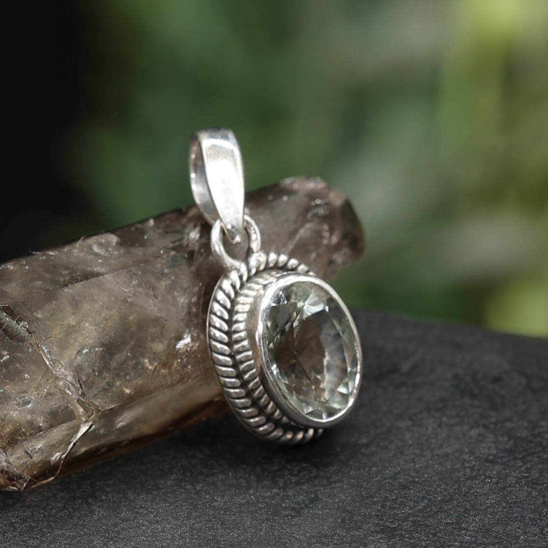 Amethst grün Keltischer Silberschmuck Edelstein Anhänger