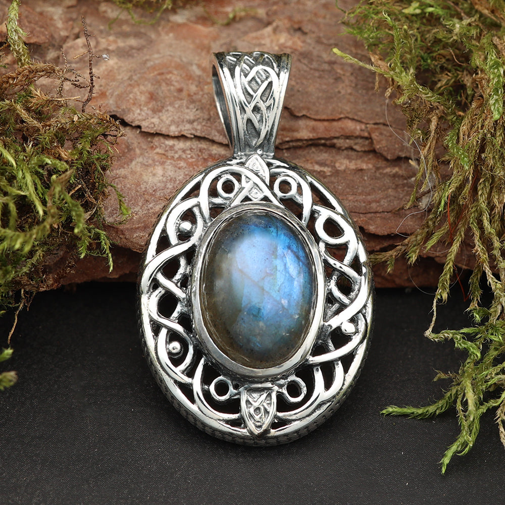 Labradorit Kelten Silberanhänger Edelstein Sterlingsilber feiner Schmuck Anhänger 925 Silber 