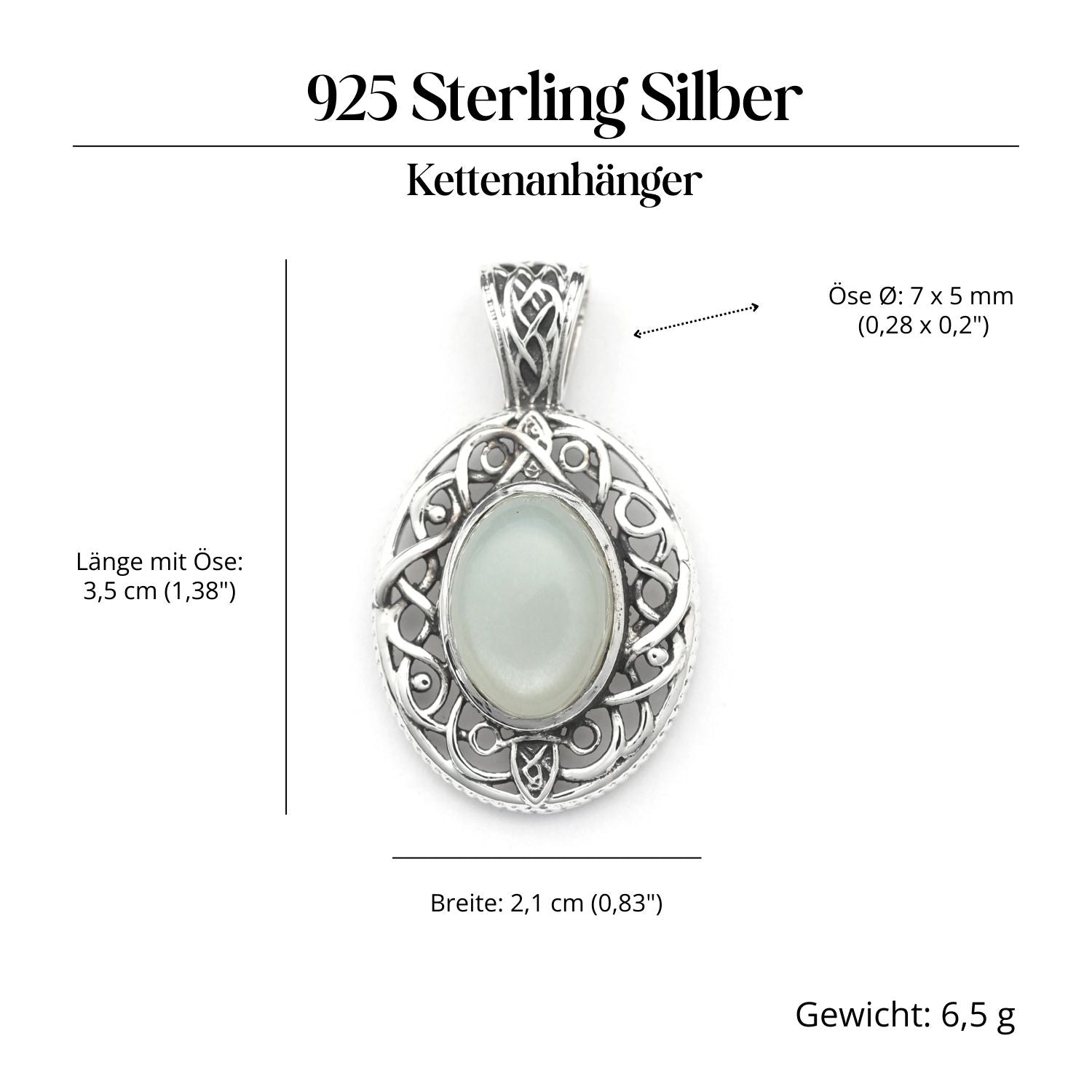 Keltischer Mondstein Silber Anhänger Keltenknoten einbändig
