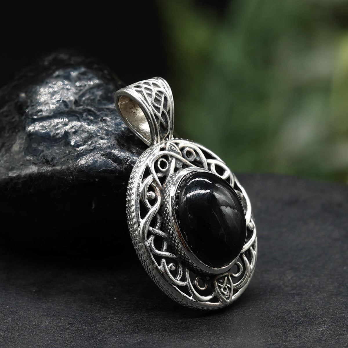 Onyx Keltischer Silberschmuck Edelstein Anhänger schwer