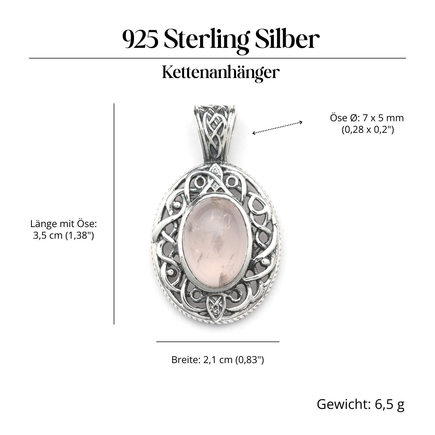 Kelten Rosenquarz Silber Kettenanhänger 925