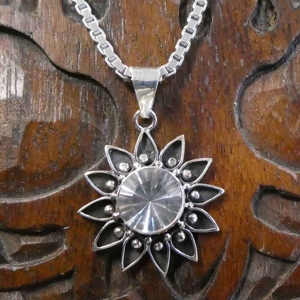 Sonne Silberkette Steinschmuck Bergkristall Sonne