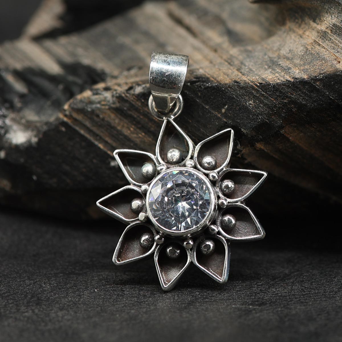Sonnen Anhänger 925 Silber klarer Zirkonia Stein