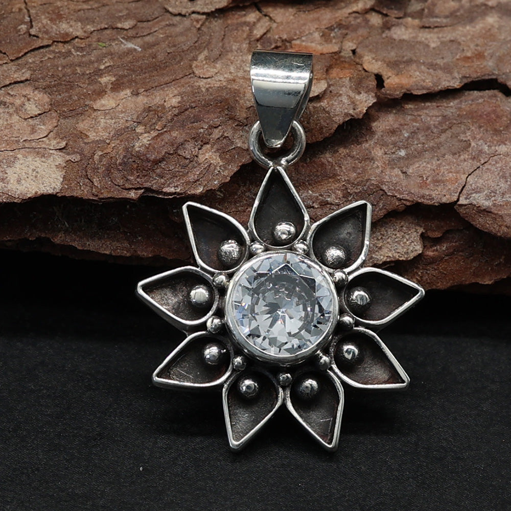 Sun Zirconia Crystal Clear 925 Silver Pendant