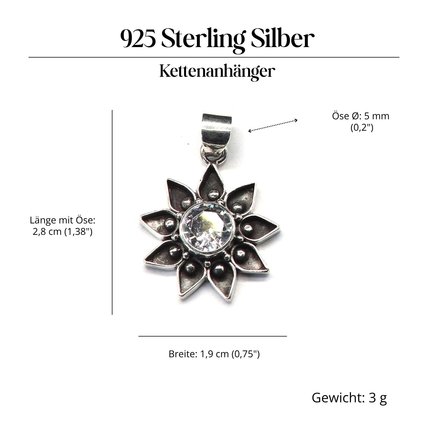 Sun Zirconia Crystal Clear 925 Silver Pendant