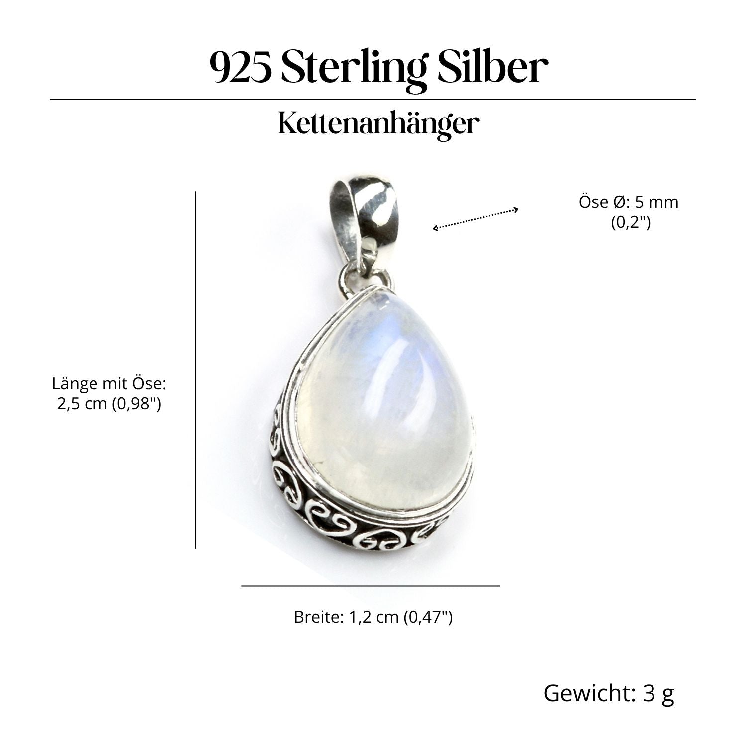 Mondstein Silberanhänger Edelstein Schmuck 925 Silber Kettenanhänger