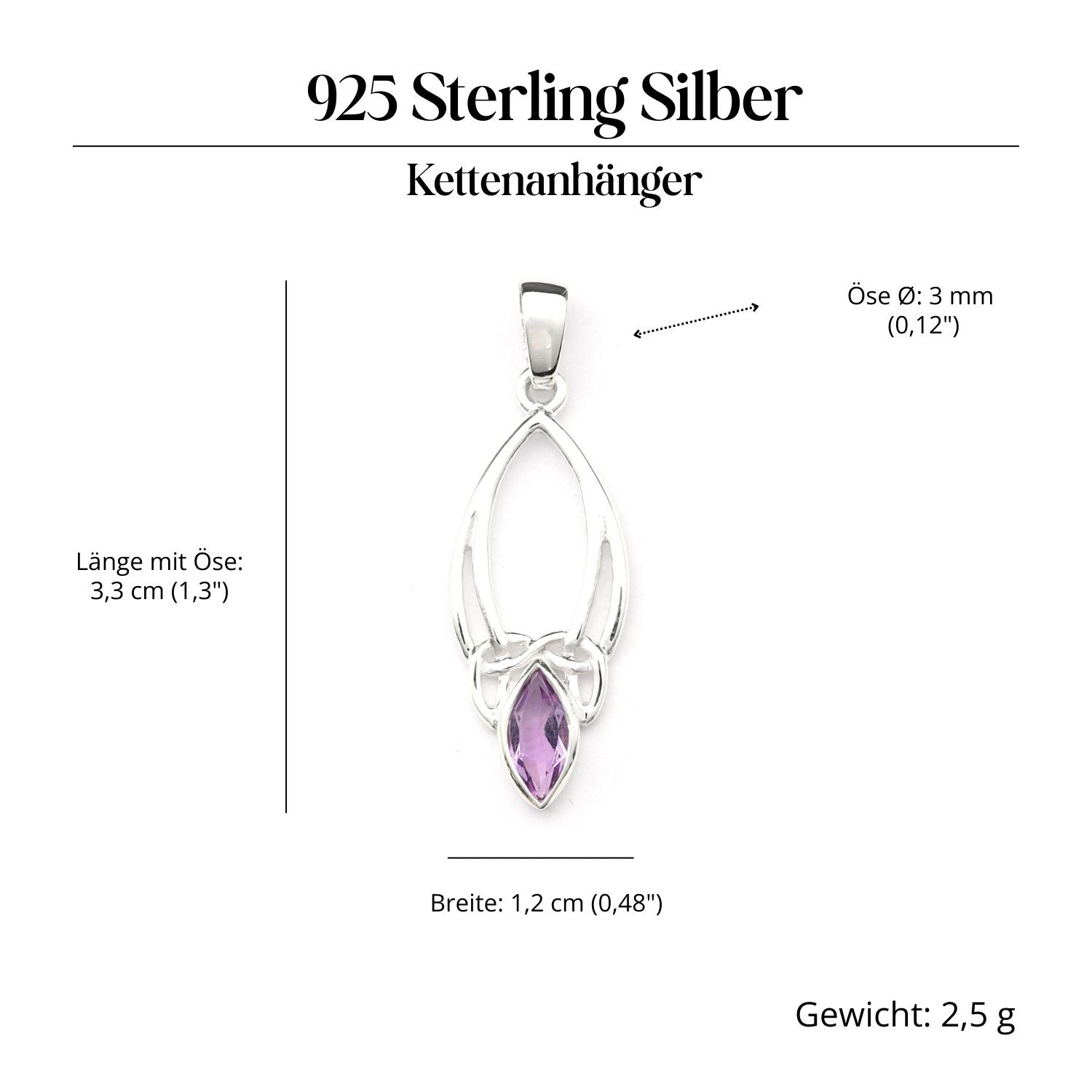 Amethyst pendant set in Celtic knots, 925 silver