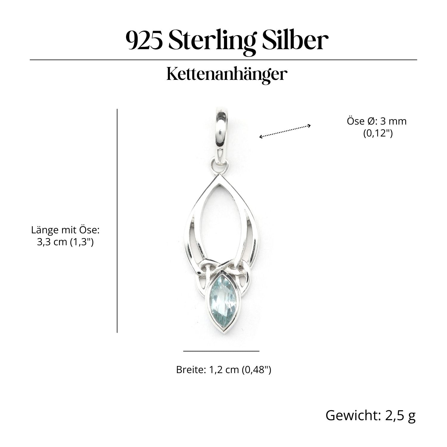 Pendant with blue topaz set in Celtic knots, 925 silver