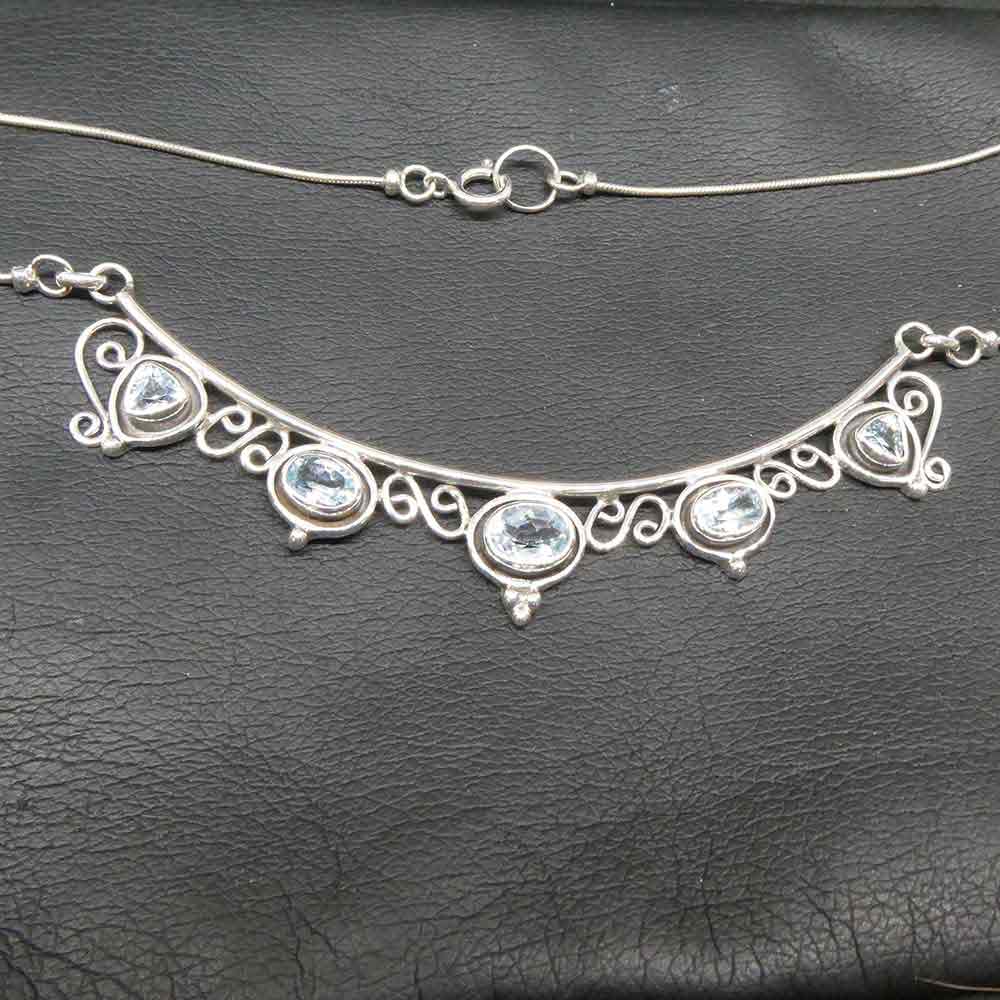 Blauer Topas Collier Ausstellungsstück Schmuck Silber handgeschmiedet 925 Silber