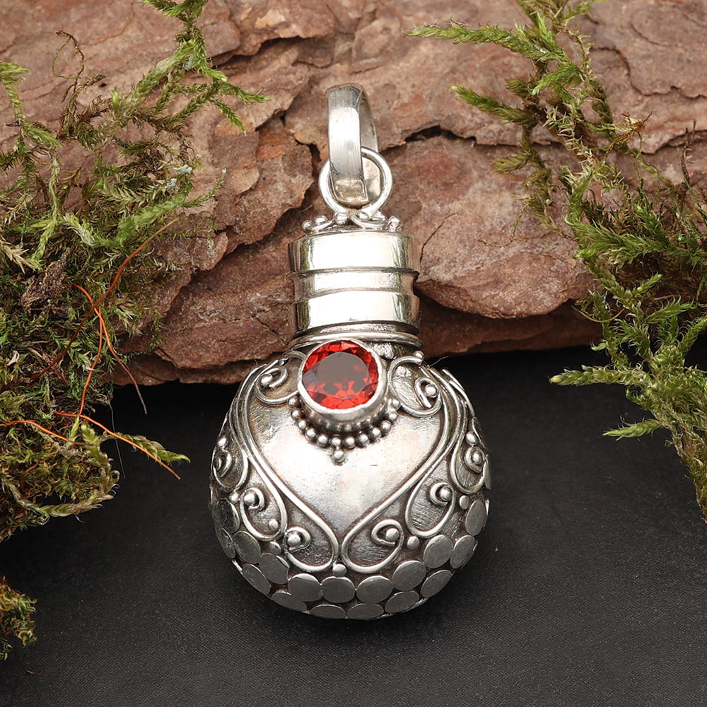 Flacon Schmuck Anhänger mit Granat 925 Silber Schmuck Kunst Handwerk