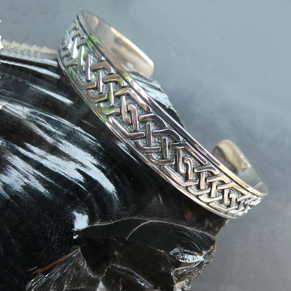 Kelten Armreif 925 Silber Armschmuck massiv außergewöhnliches eckiges Knoten Muster