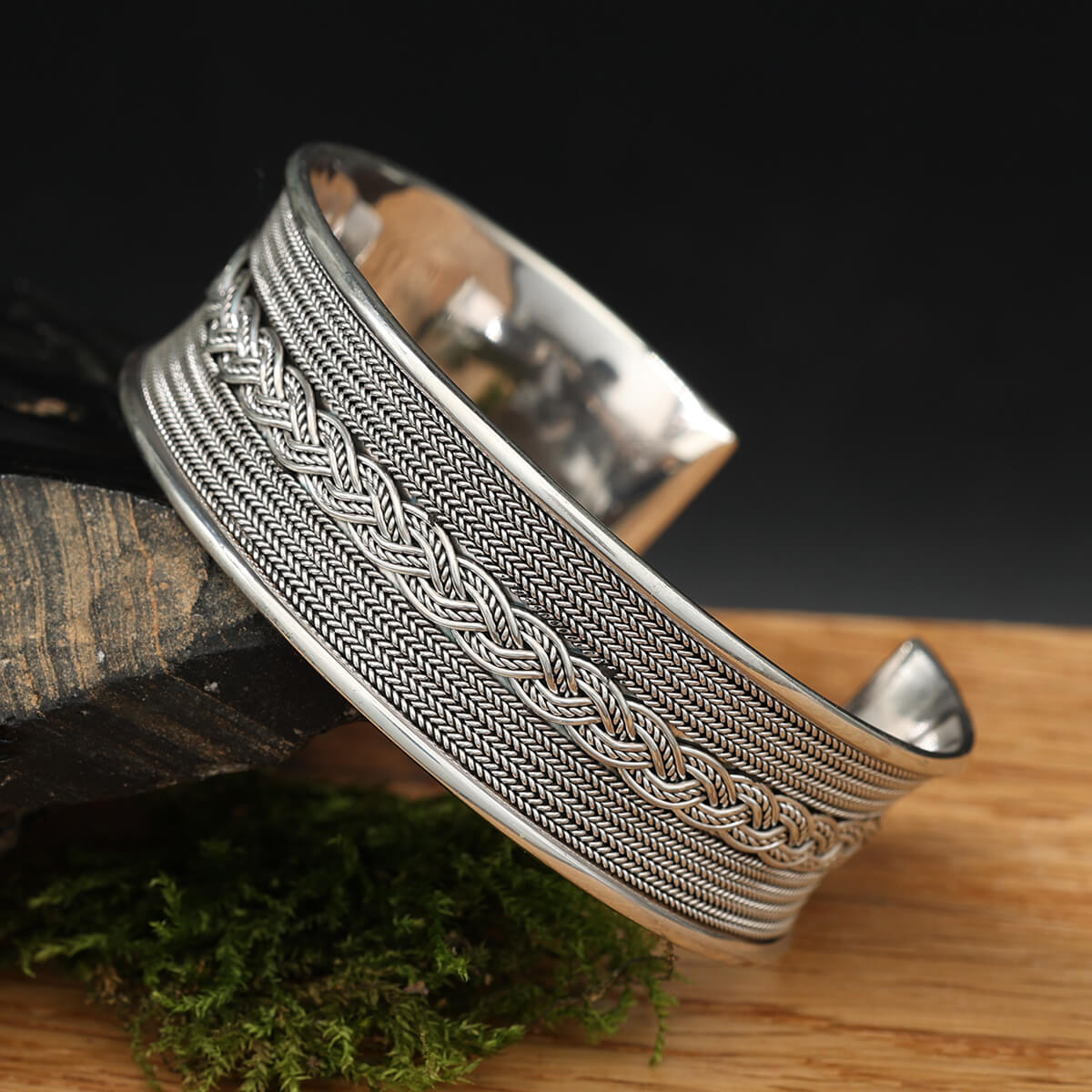 Silver bangle, 22mm thickness, men's and women's Viking jewelry