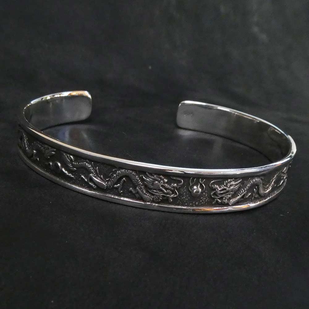 Drache chinesisch Armreif aus massivem 925er Silber Armspange Herren Damen