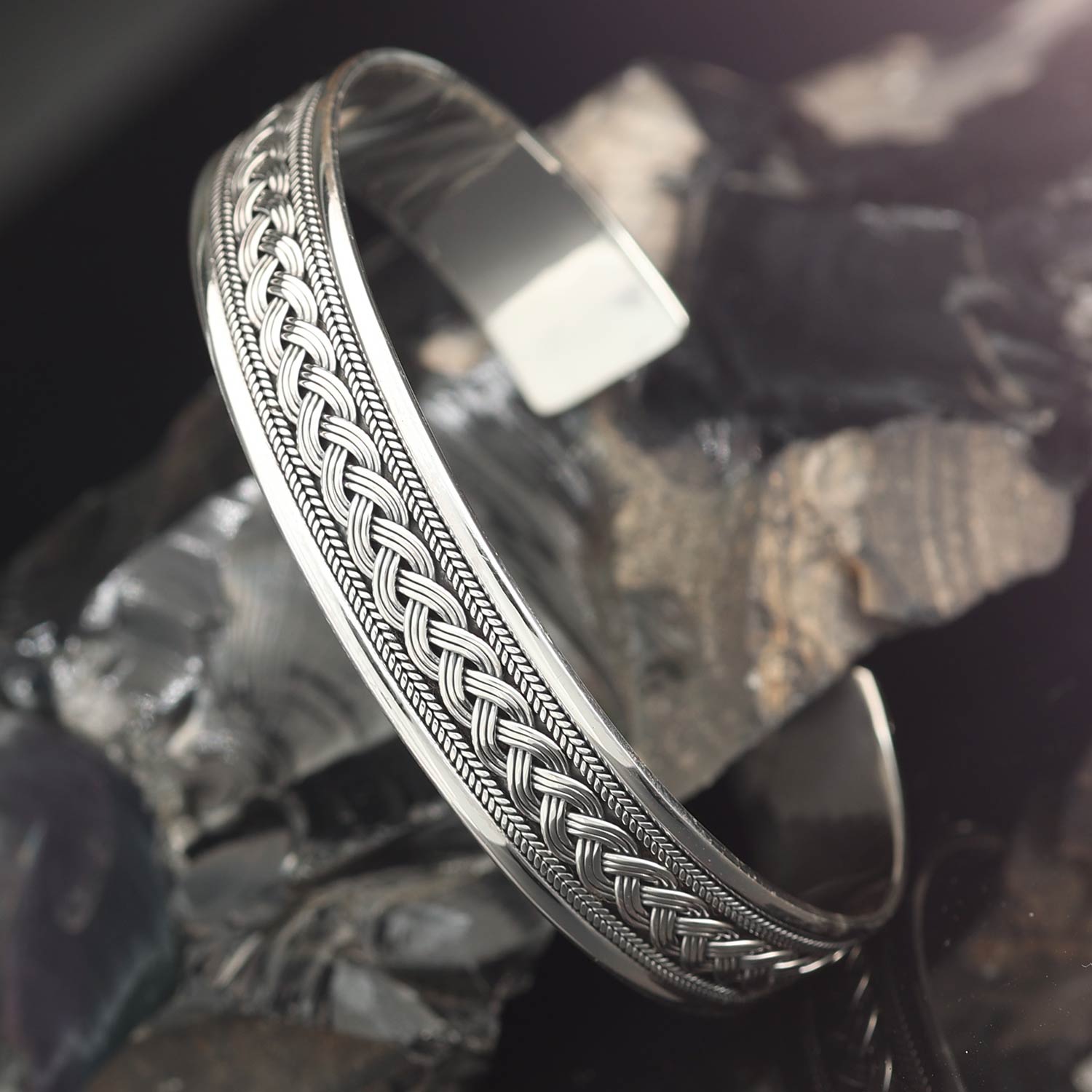 Armreif zeitloser geflochtener Armschmuck  925er Silber Herren Damen 12mm breit