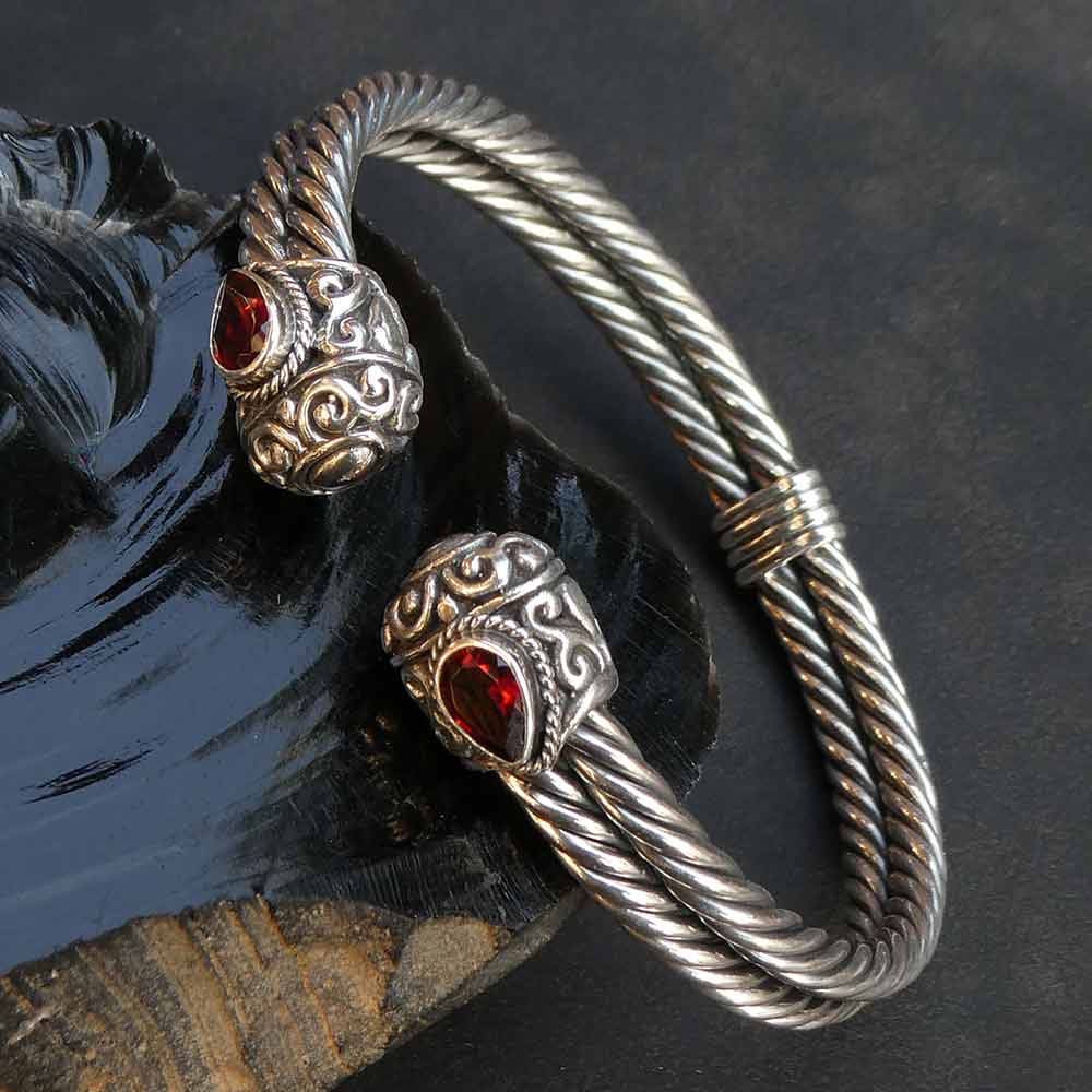 Armreif Granat Edelstein Hand geschmiedet 925 Silber Schmuck