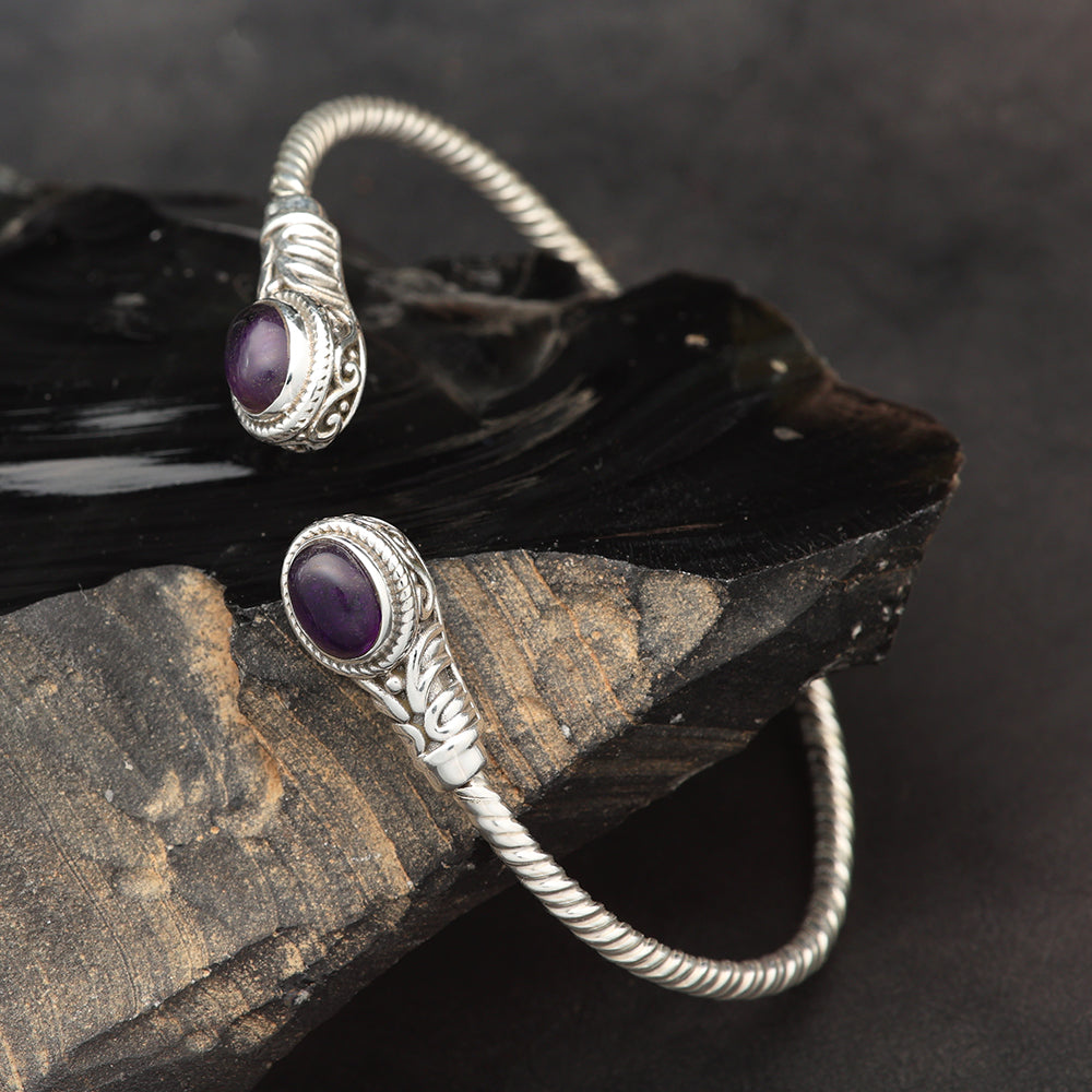Amethyst Armreif gedrehter Reif 925 Silber feine Verzierung