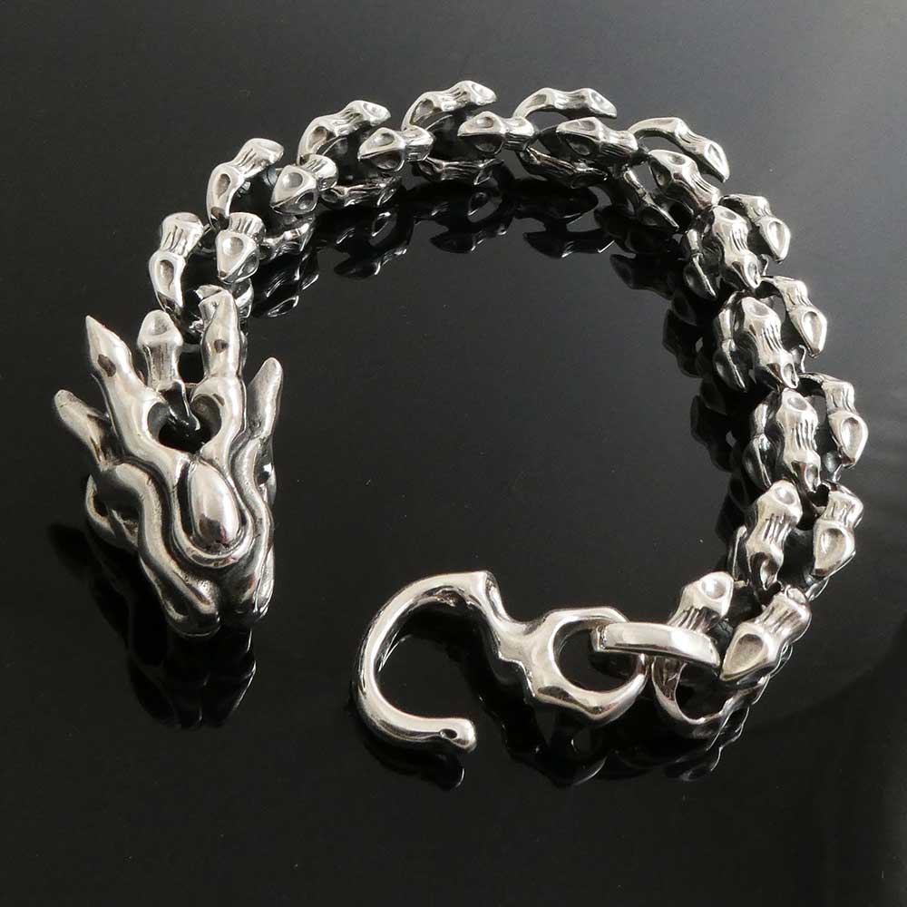 Drachen Herren Armband im Bone Design 925er Silber schwer dick massiv Gothic Stil