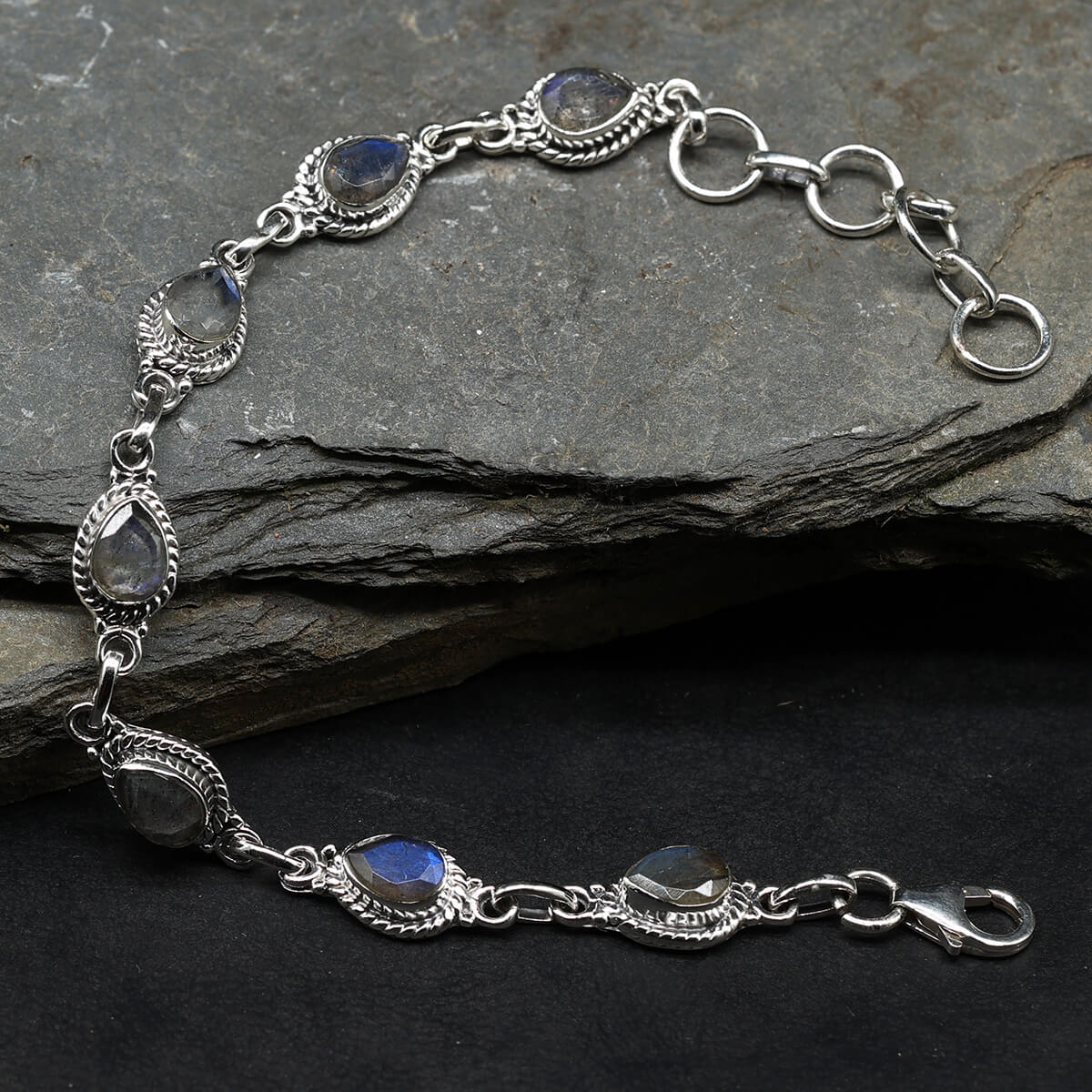Silber Armband Labradorit tropfen facettierte Edelsteine edler Armschmuck