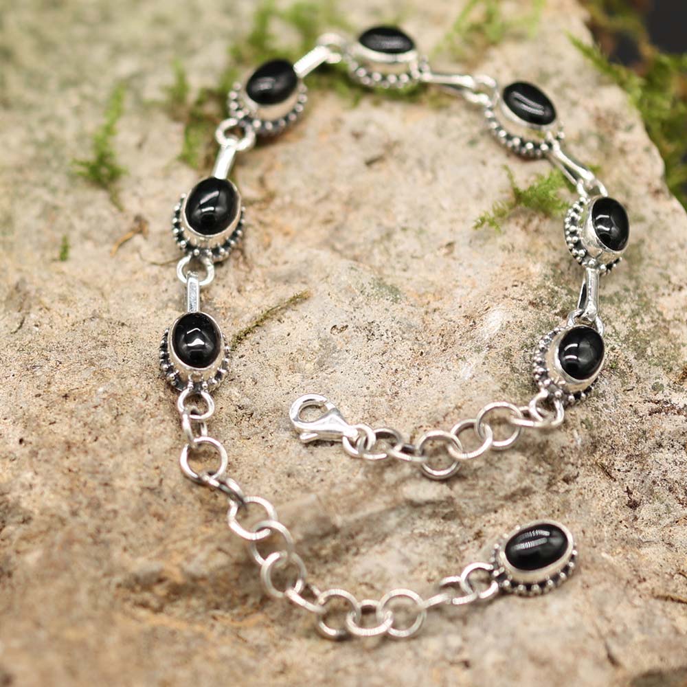 Schwarzer Onyx Armschmuck 925 Silber Schmuck Armband Handarbeit