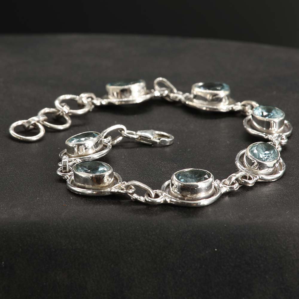 Blauer Topas Armband 925 Silber Edelsteine facettiert Damen Armband ausgefallen