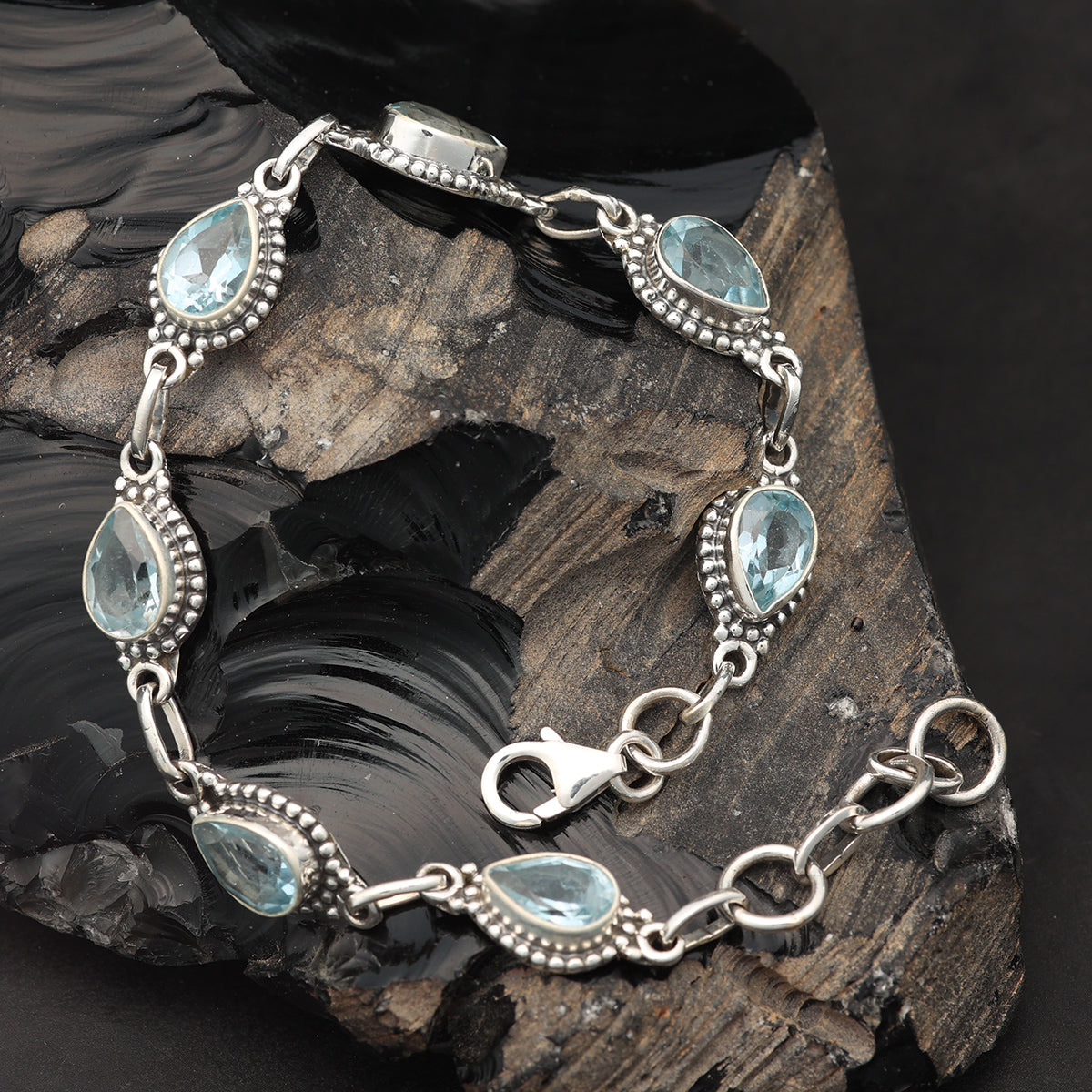 Armband Blauer Topas Edelstein Teardrop Facettenschliff edles Damen Armschmuck 925 Silber Schmuck