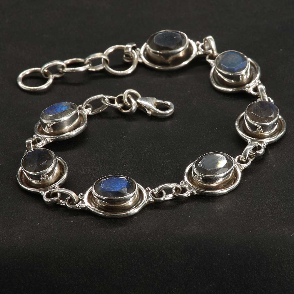 Edles Damen Armband mit Lbradorit Steinen Silber (925) facettiert