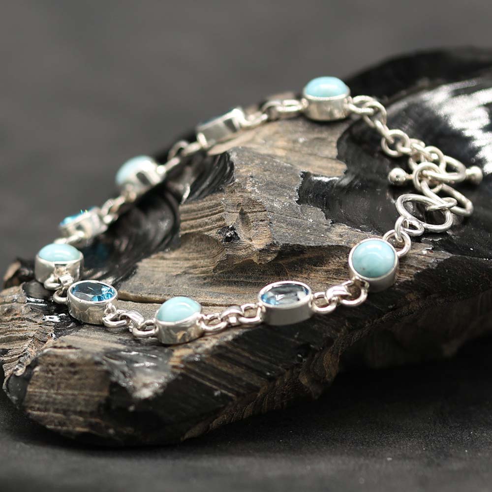 Larimar Armband Silber Blauer Topas Stein Armschmuck edel ausgefallen