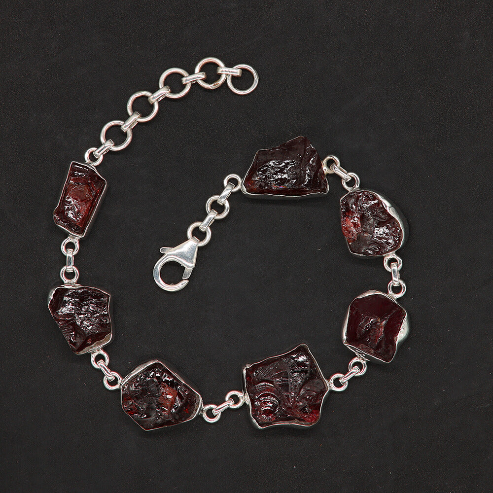Edelstein Granat ungeschliffen Armschmuck Damen Armband Sterlingsilber