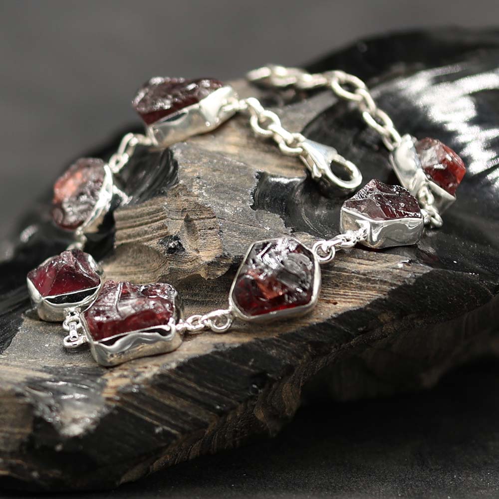 Granat Armband Silber Rohsteine edel verarbeitet zu Armschmuck Damen herren