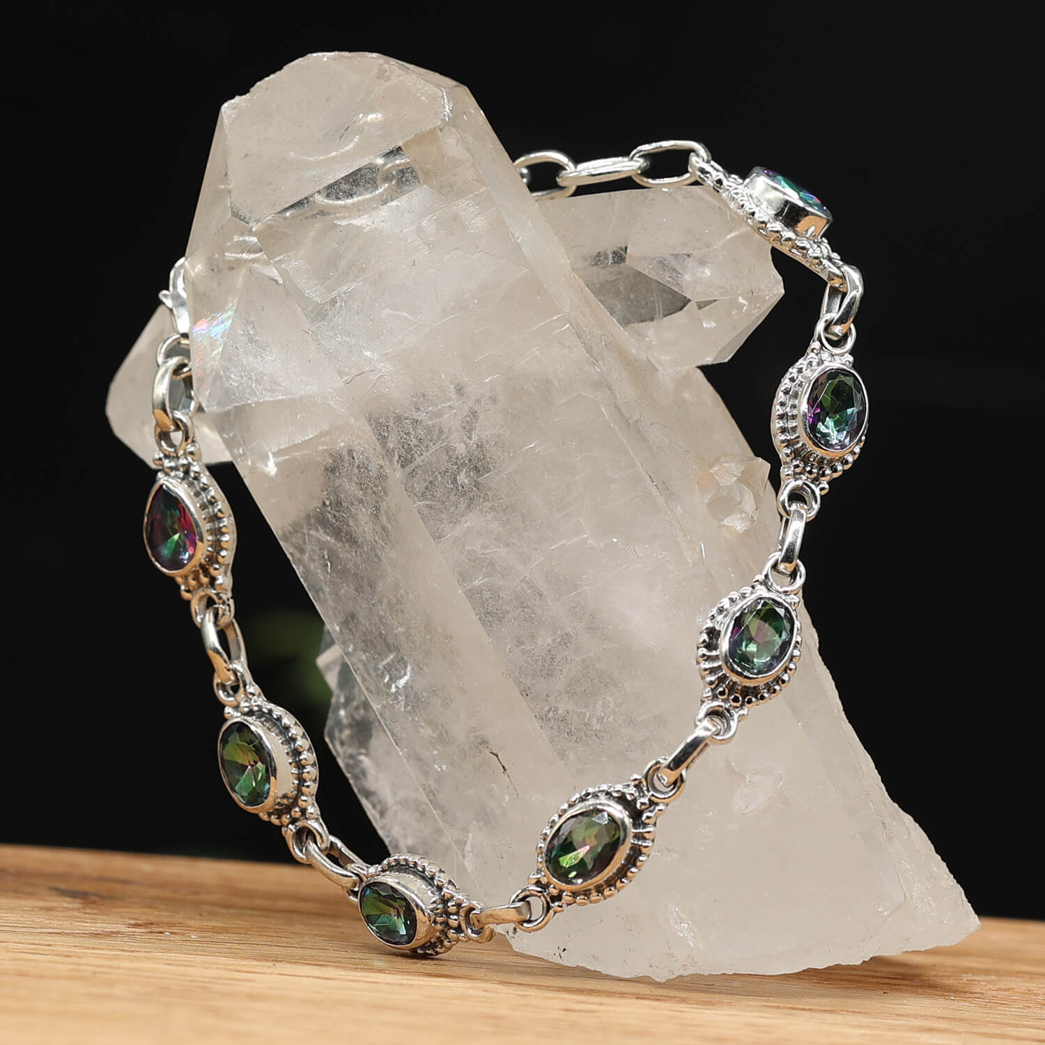 Edelstein Armband 925 Silber Mystik Quarz