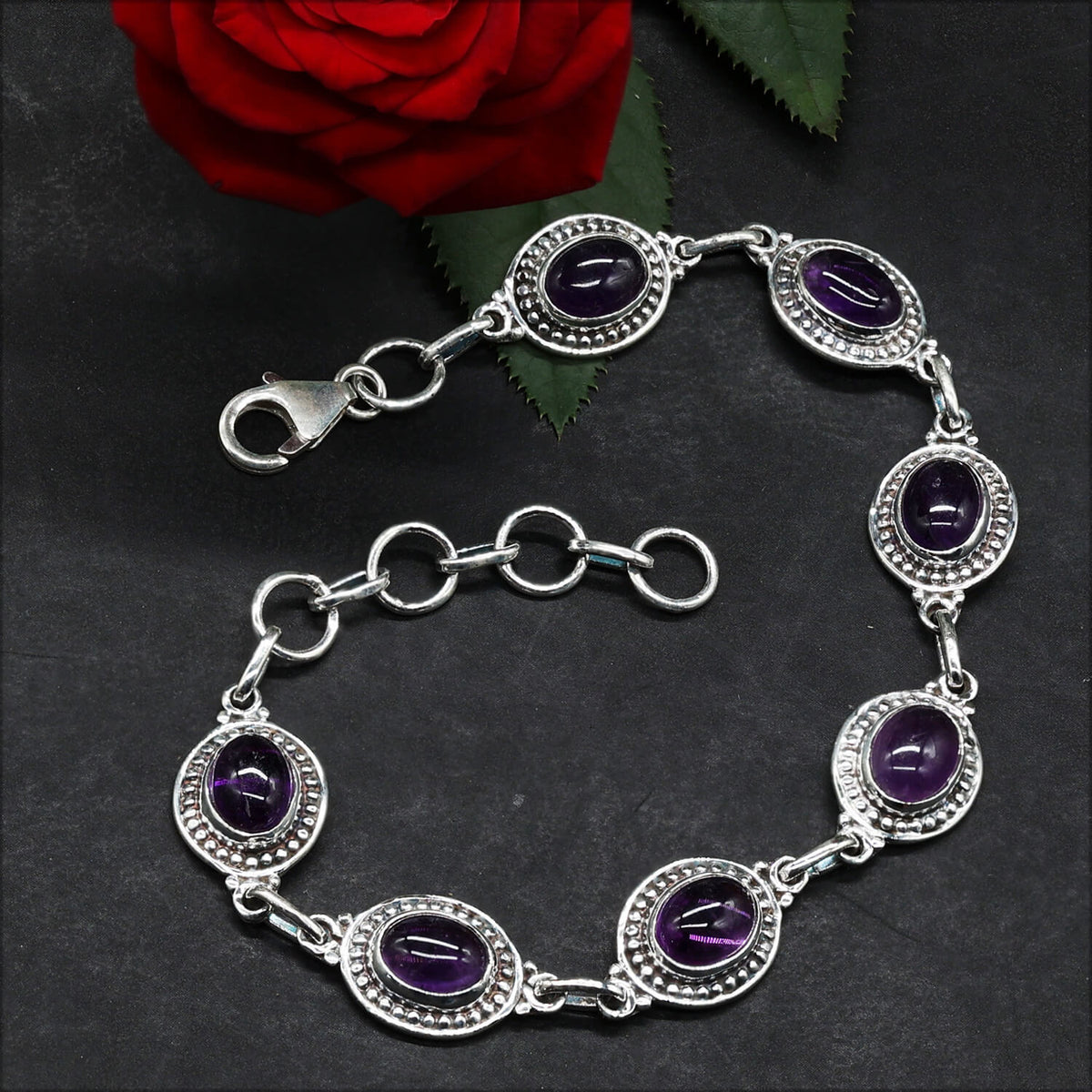 Armband Amethyst Edelstein oval Carbochon edles Damen Armschmuck 925 Silber