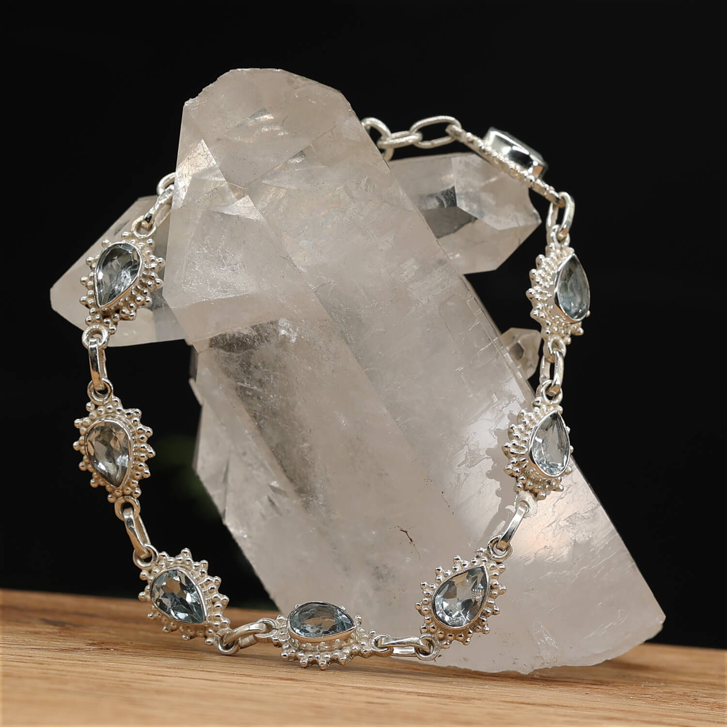 Edelstein Armband 925 Silber Blauer Topas