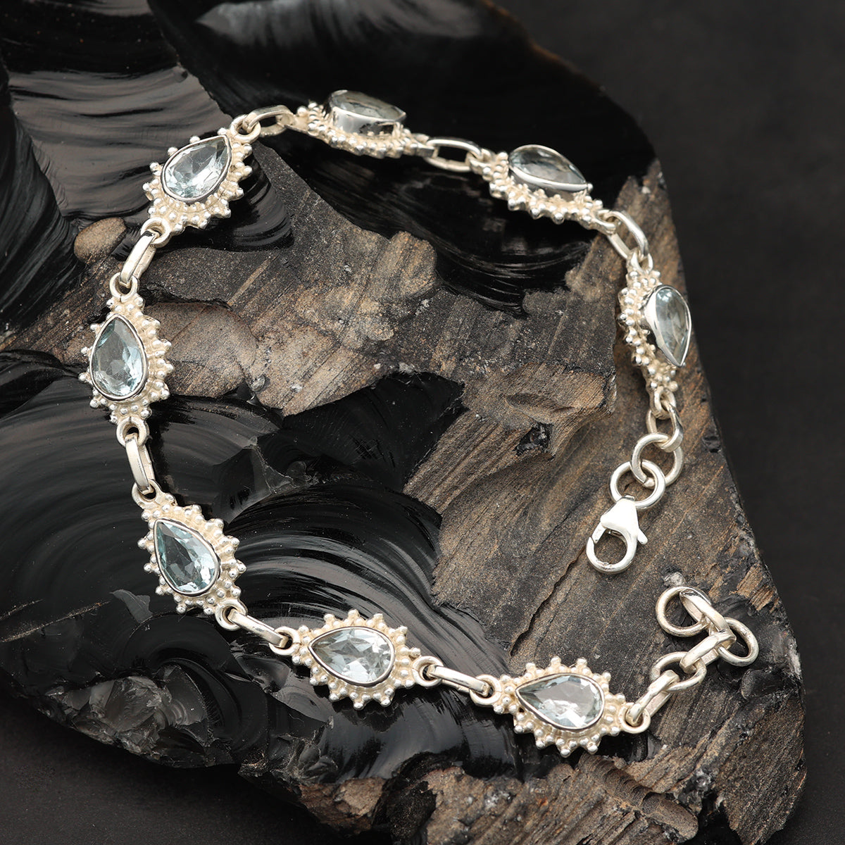 Blauer Topas Edelstein Armband  edler Damen Armschmuck 925 Silber Schmuck