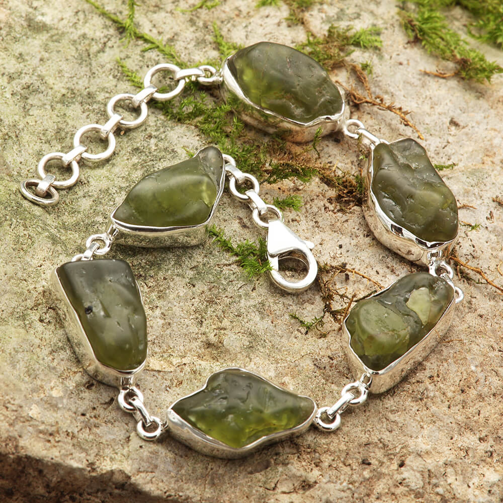Peridot Edelstein Armband 925 Silber exklusiver Armschmuck aus Rohsteine