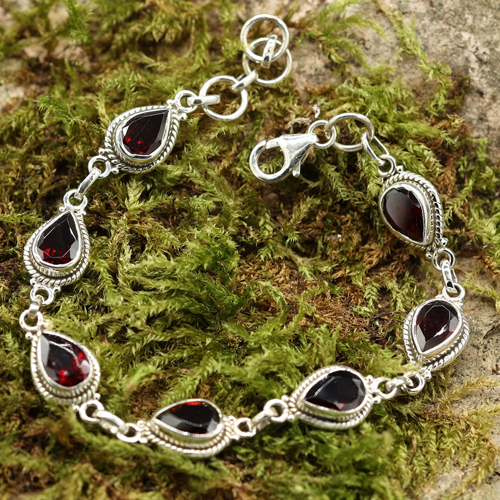 Edles Granat Armband 925 Silber Damenschmuck